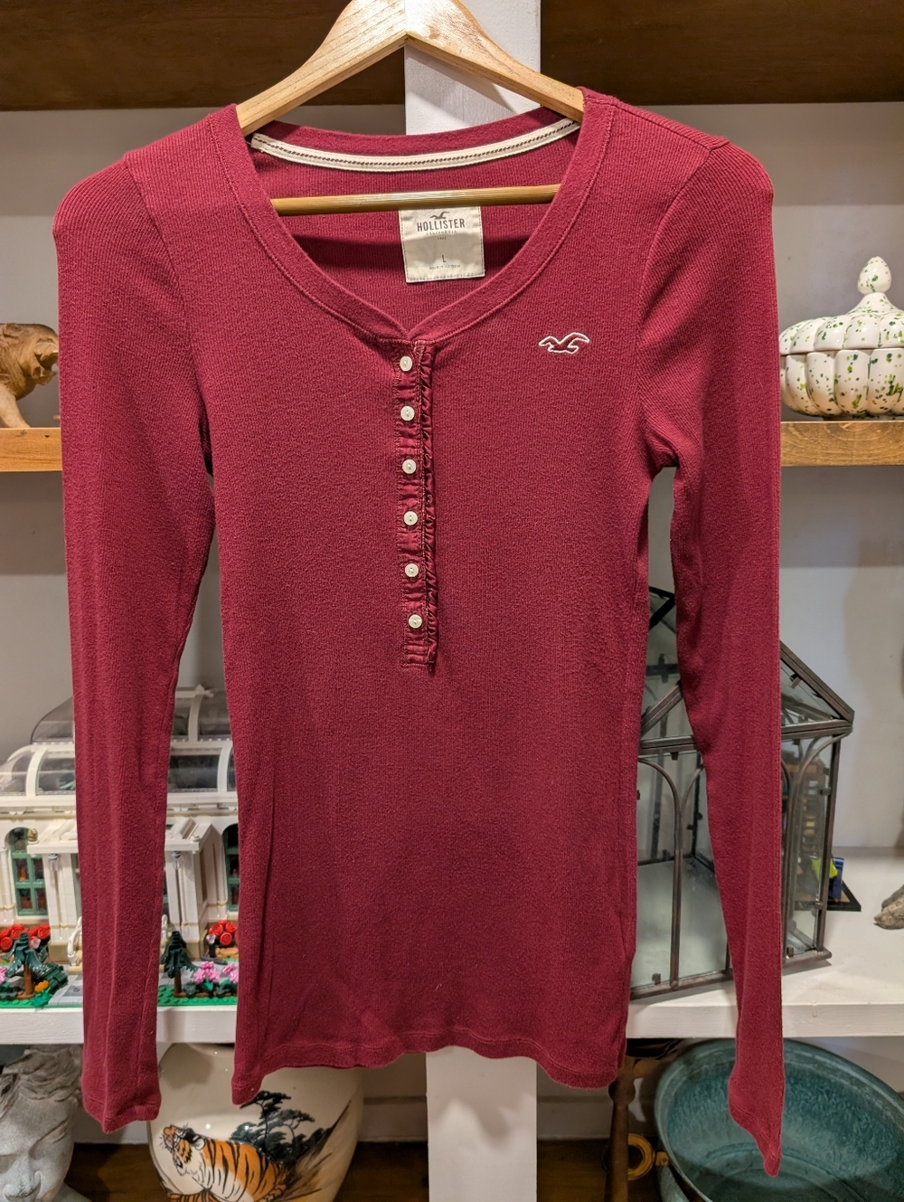 Hollister Y2K Bella Swan Twilight Style Henley Long Sleeve Maroon Shirt Large